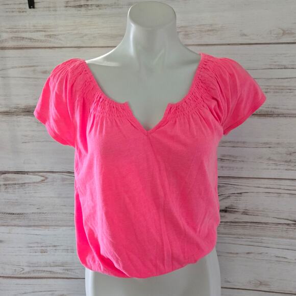 Gap Outlet Bright Pink Heathered Peasant Top sz XS - Picture 1 of 6